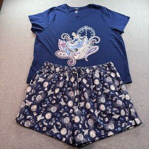 Vera Bradley Disney Knit Pajama Set Mini Cinderella Paisley Top XL Shorts L Blue